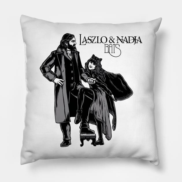 LASZLO AND NADJA BATS BLACK WHITE Pillow by LALABATIK