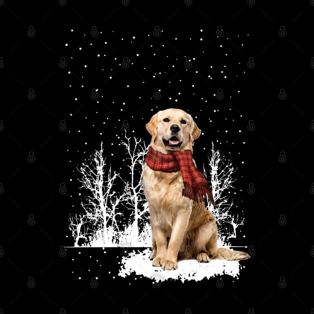 Christmas Golden Retriever With Scarf In Winter Forest by cyberpunk art
