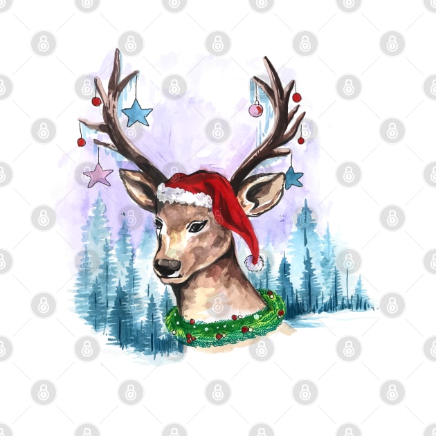 Deer Christmas Hand Drawn by Mako Design 