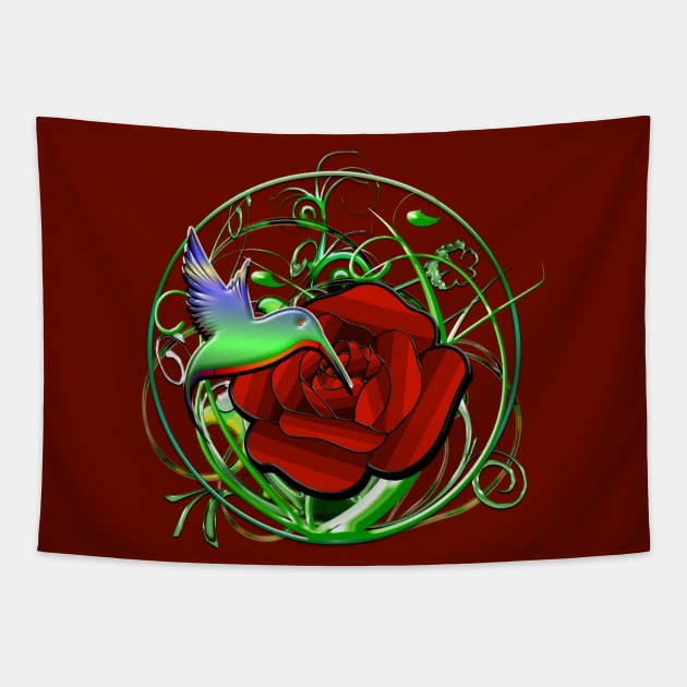 Rose & hummingbird Tapestry by Sinmara