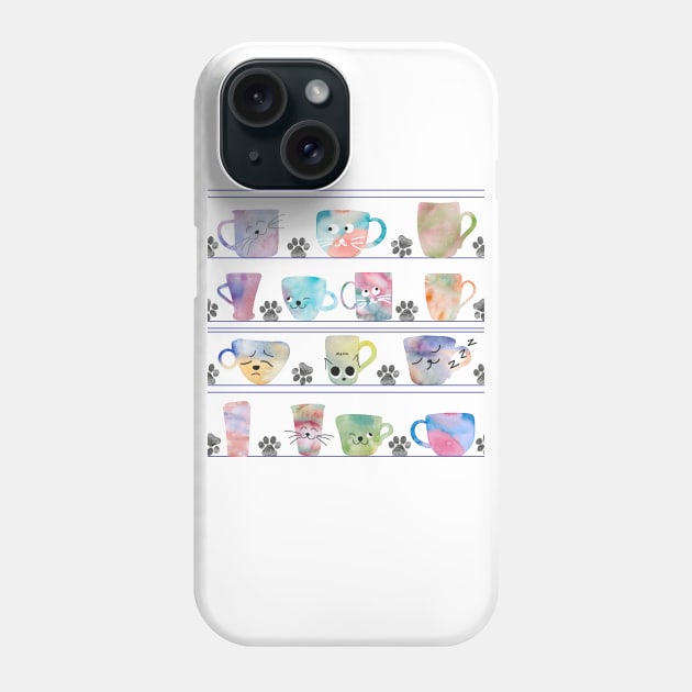 Coffee cups and cat faces Phone Case by GULSENGUNEL