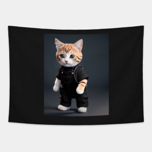 Cat Wearing Overalls - Modern Digital Art Tapestry