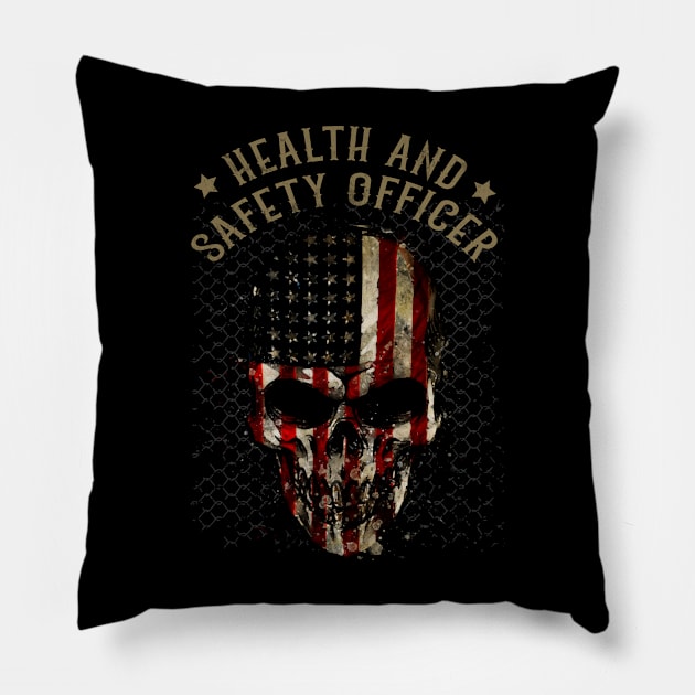 Health And Safety Officer - Watercolor Skull in American Flag Design Pillow by best-vibes-only