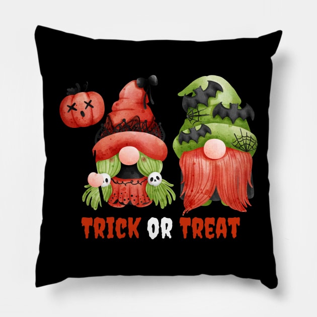 Trick or Treat Halloween! Cute Gnomes Halloween Pumpkin Spooky Season Autumn Vibes Halloween Thanksgiving and Fall Color Lovers Pillow by BellaPixel