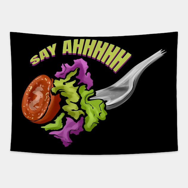 Say Ahhhhh, Fork With Veggies For Vegan Tapestry by SinBle