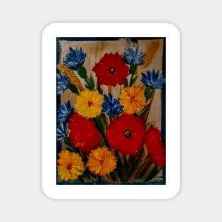 mixed flowers painted on a silver background Magnet