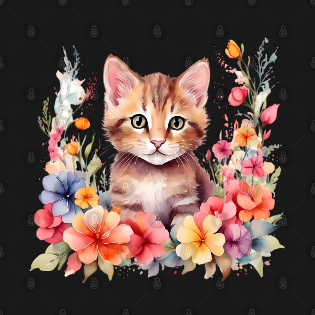 A cat decorated with beautiful watercolor flowers by CreativeSparkzz