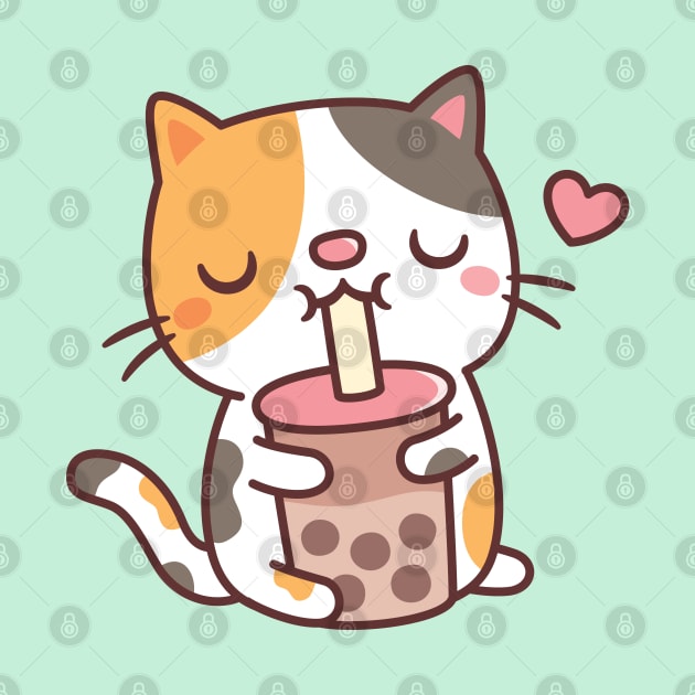 Cute Calico Cat Loves Drinking Boba Tea by rustydoodle