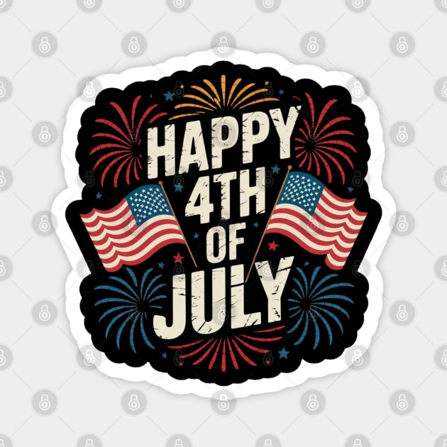 Happy 4th Of July Patriotic American US Flag 4th Of July Magnet by Creatifly Graphic Tees