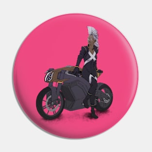 Mohawk Woman On Motorcycle Pin