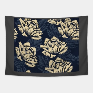 Seamless Yellow and Blue Floral Pattern Tapestry