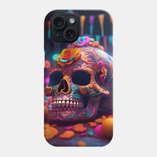 Colorful Flower Pattern on Skull Phone Case