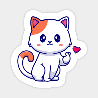 Cute Cat With Love Sign Hand Cartoon Magnet