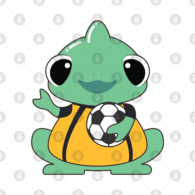 Chameleon as Goalkeeper with Soccer ball by Markus Schnabel