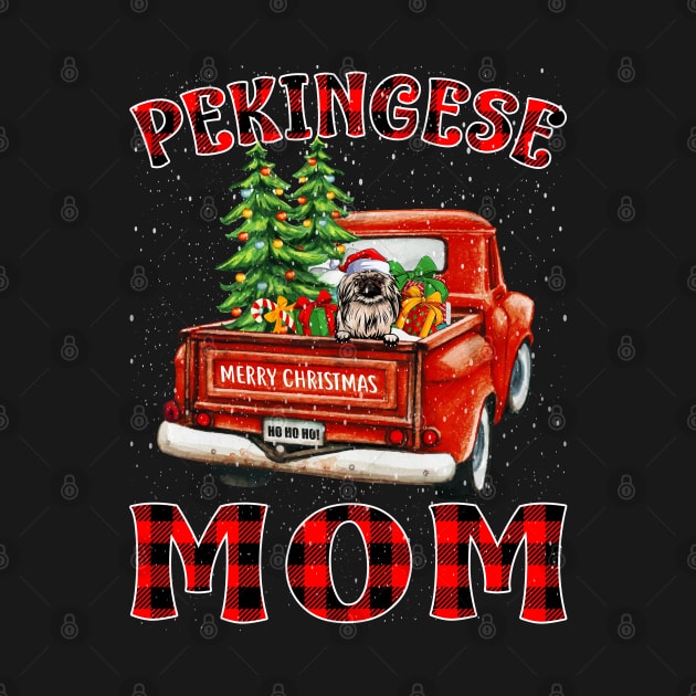 Christmas Pekingese Mom Santa Hat Truck Tree Plaid Dog Mom Christmas by intelus