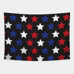 Stars Blue Red White On Black Tapestry