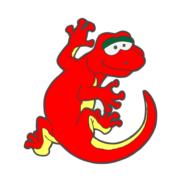 Red Toddler Cartoon Gecko Lizard Hanging On by Bartlett Art Works