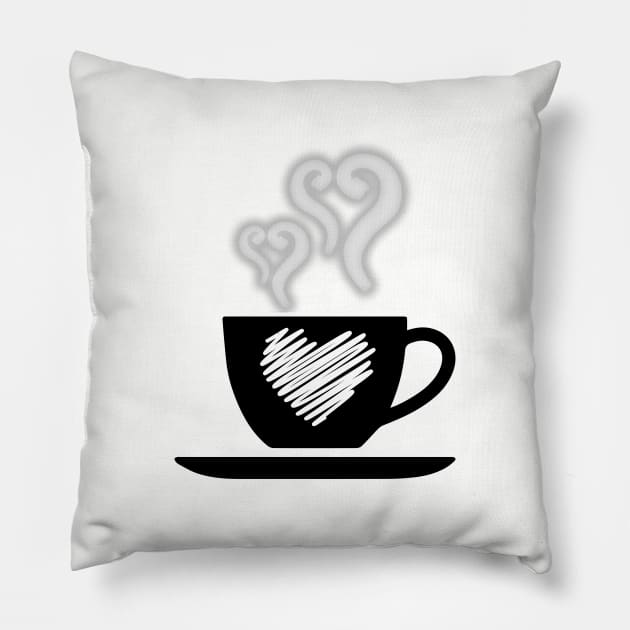 Funny coffee cup with heart smok, coffee lovers gift, coffee gift, coffee cozy, birthday, cafeteria’s stickers, fashion Design, restaurants and laptop stickers, lovely coffee cup with heart inside Pillow by PowerD