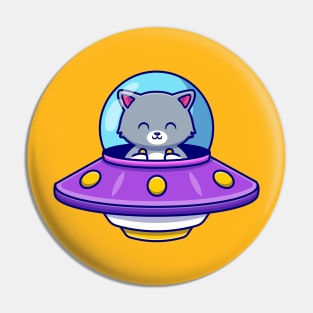 Cute Cat Driving Spaceship Ufo Pin