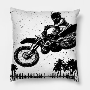 Tropical Motocross with Grunge Effect Pillow