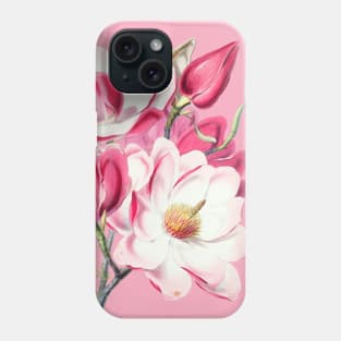 Watercolor Botanical Pink Magnolia Flowers Phone Case
