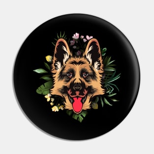 German shepherd in floral Pin