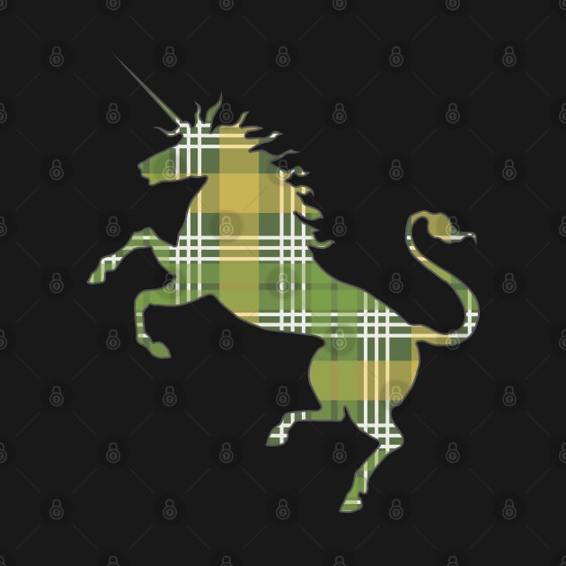 Scottish Green, White and Yellow Tartan Rearing Unicorn Silhouette by MacPean