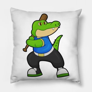 Crocodile at Baseball with Baseball bat Pillow