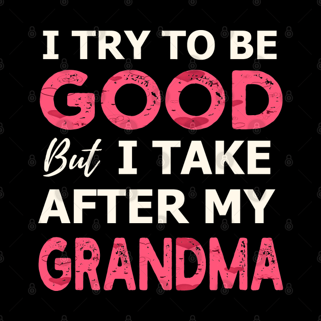 I Try To Be Good But I Take After My Grandma T-shirt For Men, Women, Boys, Girls, Youth And Kids - Funny Shirt With Sayings by parody