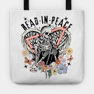 Read in Peace Cute Skeleton Reader Bookworm Gifts 2024 Tote