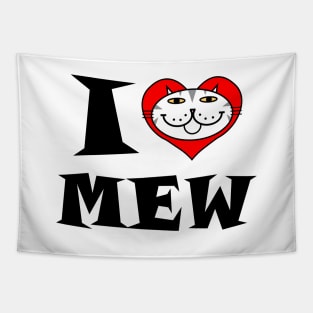 I Heart Cat - Grey and White Striped Kitty Tapestry