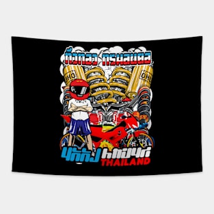 Badass motorcycle engine racing cool guy Tapestry