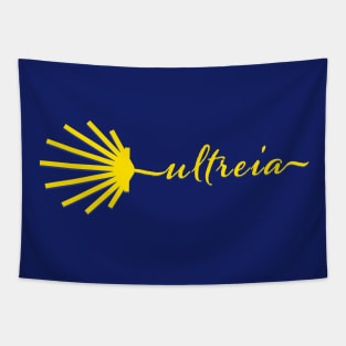 Ultreia Typography Santiago Compostela Yellow Scallop Shell Tapestry