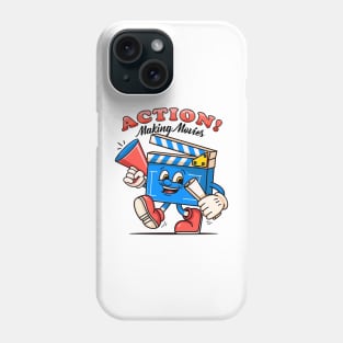 Action, Making Movie. Clapperboard movie director character mascot Phone Case