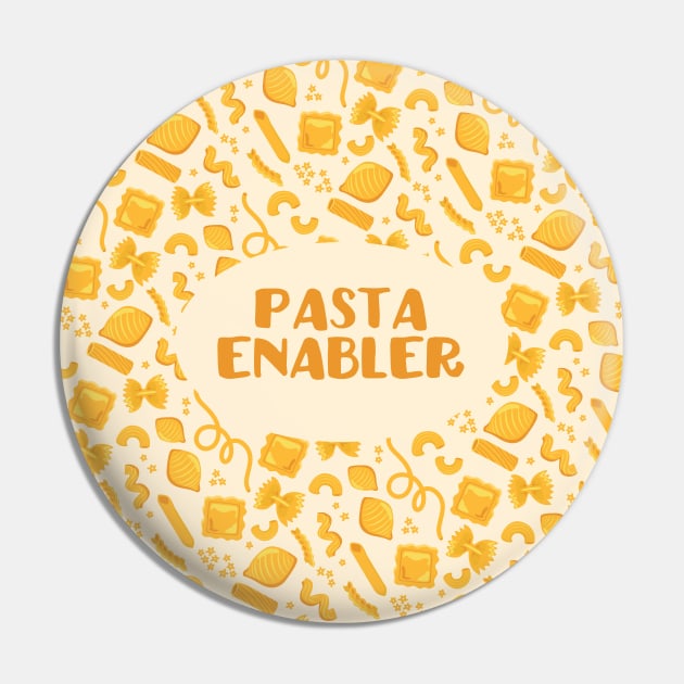 "Pasta Enabler" slogan + pattern of assorted pasta shapes on pale yellow Pin by AtlasMirabilis