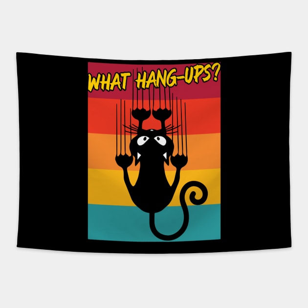 Black Cat Hanging – What Hang Ups? Tapestry by RockReflections