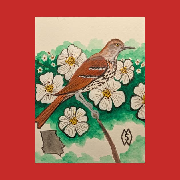 Georgia state bird and flower, the brown thrasher and Cherokee rose by Matt Starr Fine Art