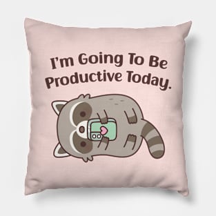 Cute Lazy Raccoon Going To Be Productive Today Funny Pillow