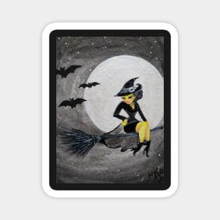 Happy Halloween Witch Sitting on a Broom Magnet
