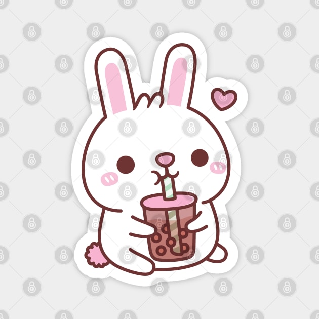 Cute White Bunny Rabbit Loves Bubble Tea Magnet by rustydoodle