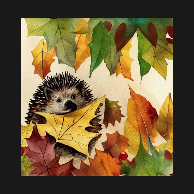 Hedgehog hiding between Autumn Leaves by fistikci