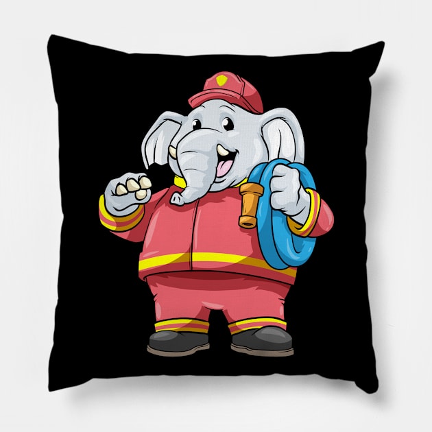 Elephant as firefighter with hose Pillow by Markus Schnabel