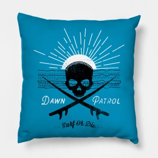 Dawn Patrol - Surf Or Die Black Skull insignia Pillow