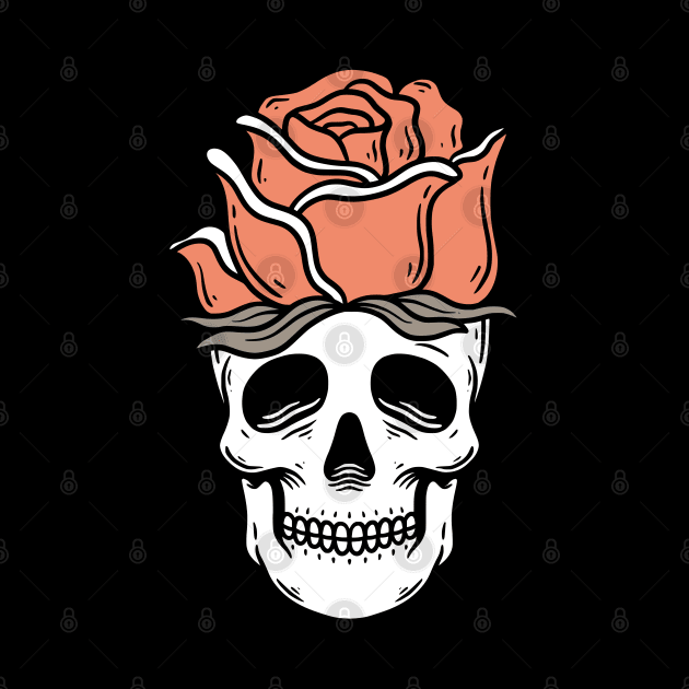 Skull with Rose Vintage Retro by Pongatworks Store