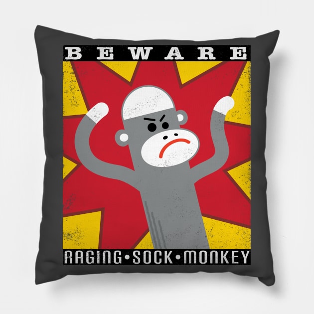 Raging Sock Monkey-Distressed! Pillow by Raging Sockmonkey