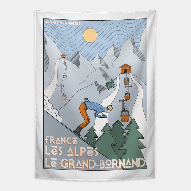 Le Grand Bornand, Les Alpes, France Retro Travel Tapestry by JDP Designs