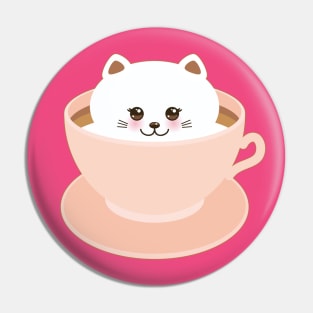 Cute Kawaii cat in pink cup of froth art coffee (2) Pin