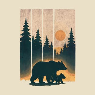 A bear in the wild, outdoor and nature lovers bear Silhouette In Beautiful Nature, mountains, outdoors, adventure, camping T-Shirt