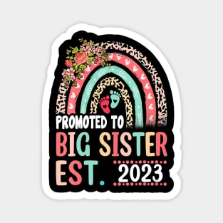 Promoted To Big Sister Est 2023 Leopard Rainbow Mother's Day Magnet