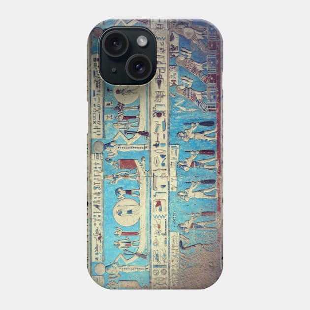 Egyptian goddess and gods, hieroglyphics, ancient fresco Phone Case by art-of-egypt